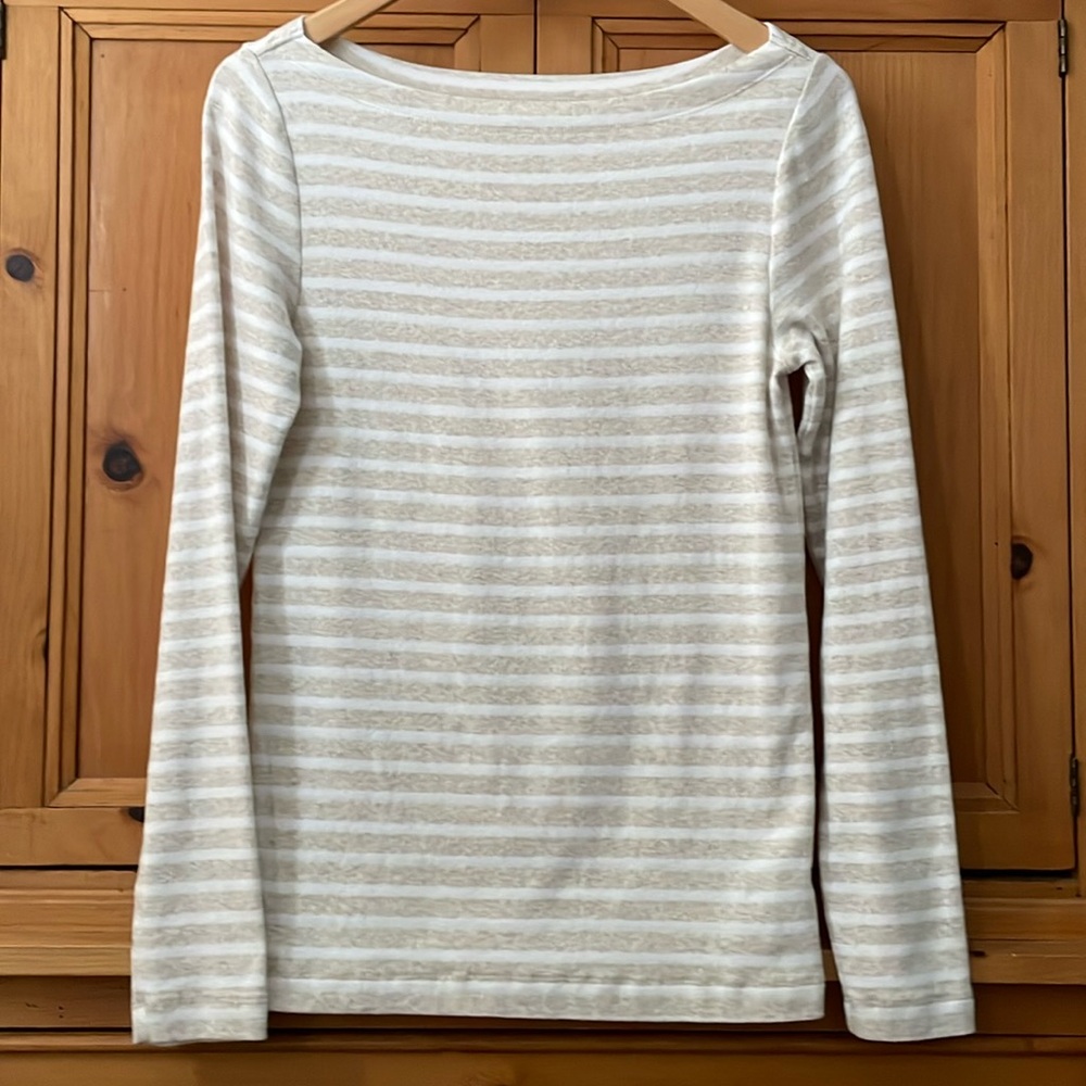 GAP Women's Long Sleeve Striped Tee - Cream and White